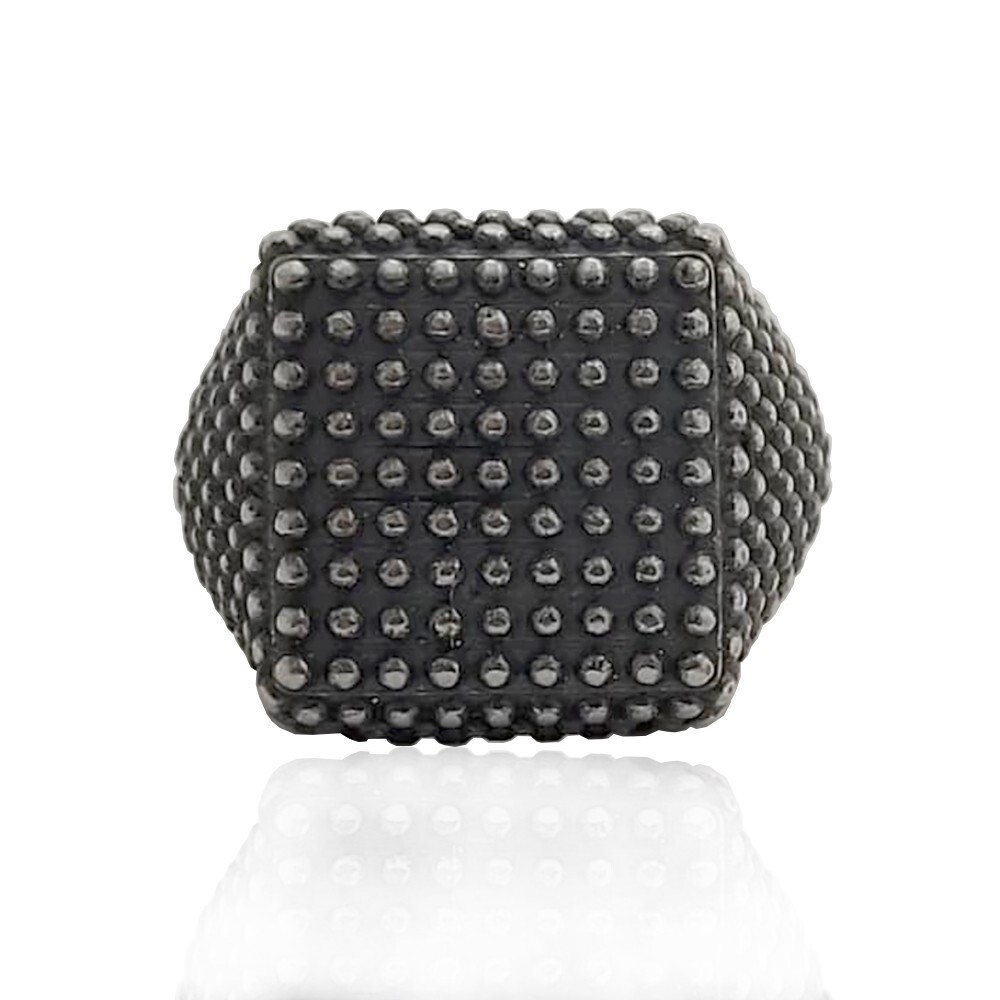 Mens 19x19mm Burnished 925 Silver Square Ring with Microspheres