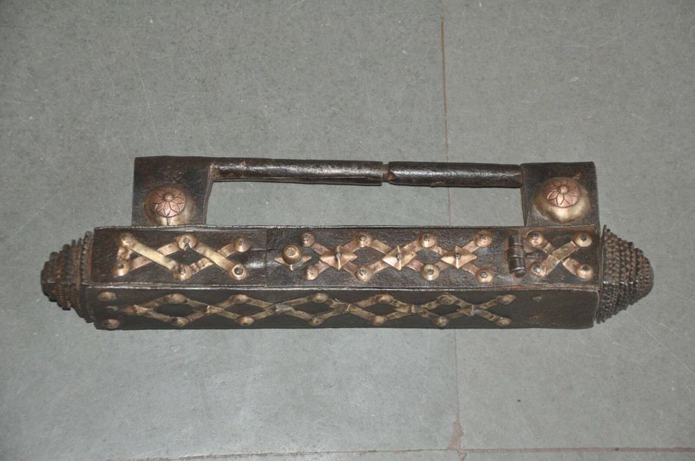 Vintage Iron Brass Fitted Big Long Solid Handcrafted Strip System Padlock