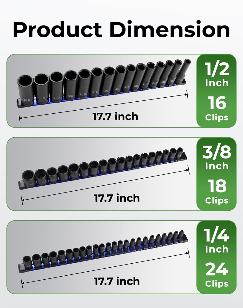 3-Piece Aluminum Alloy Socket Organizer, Heavy Duty Socket Racks, Socket Hold...