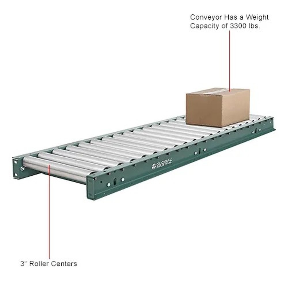 18"W Heavy Duty Gravity Roller Conveyor, 5'L, 3" Roller Centers