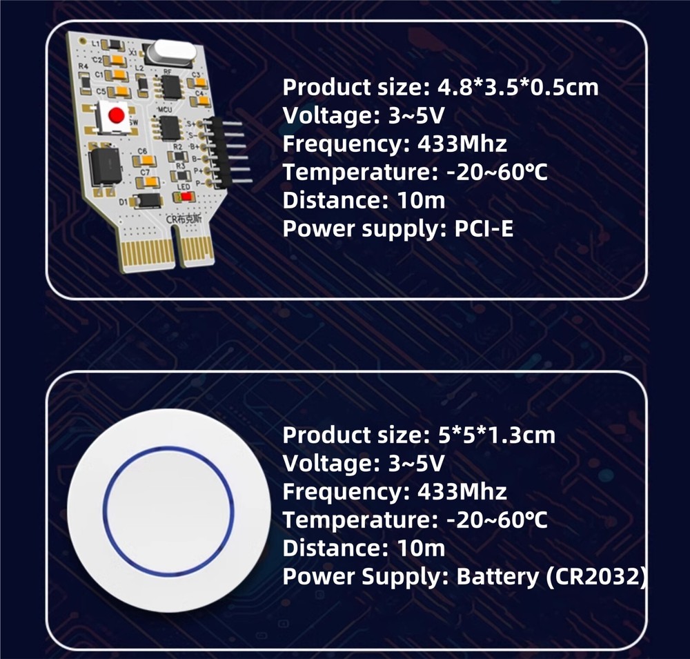 Wireless Power On Button external for PC PCI-E Desktop DIY Computer Case Mod
