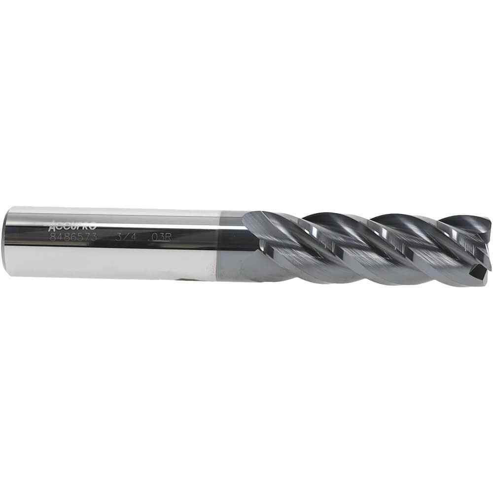 Accupro 3/4" Diam 4 Flute Single End Solid Carbide 0.03" Corner Radius End Mi...