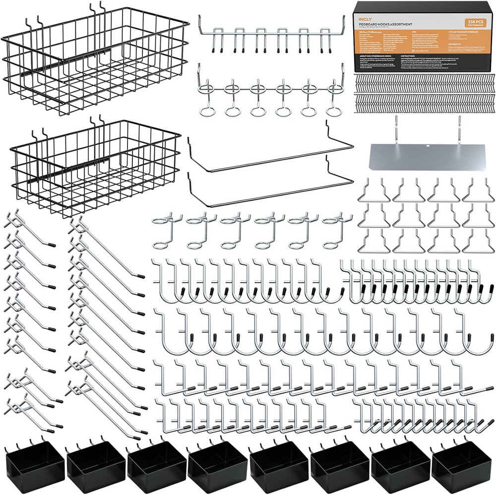 238PCS Pegboard Accessories Organizer Kit, Peg Board Hooks Assortment with Peg B