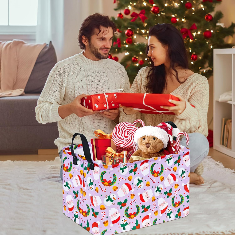 Rectangular Christmas Basket Storage Bin Collapsible Nursery Hamper Book Shel...