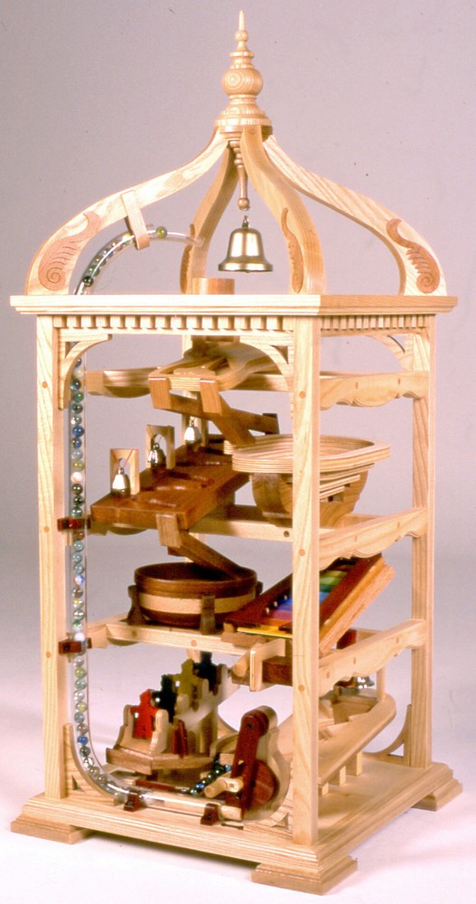 Woodworking plan for building a Bell Tower marble raceway game