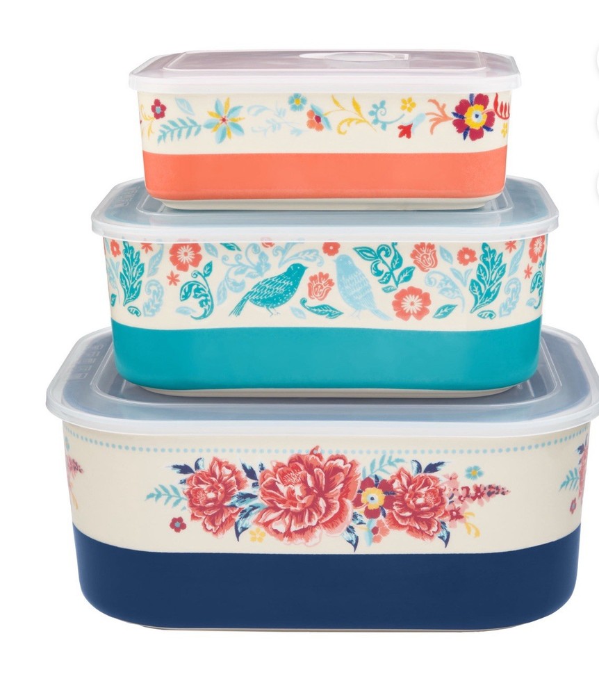 The Pioneer Woman Keepsake Floral 6-Piece Rectangular Ceramic Nesting Bowls