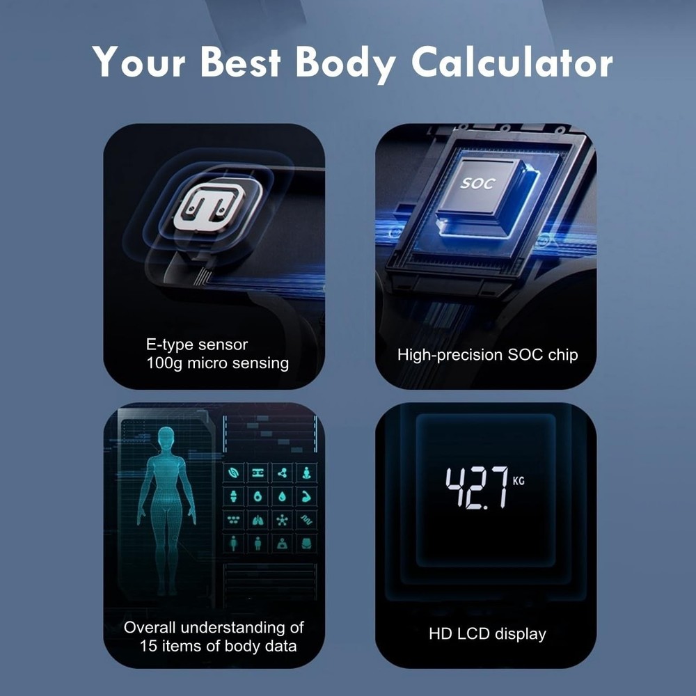 Smart Body Composition Scale Bluetooth - BMI, Body Fat, Muscle Mass, App Sync