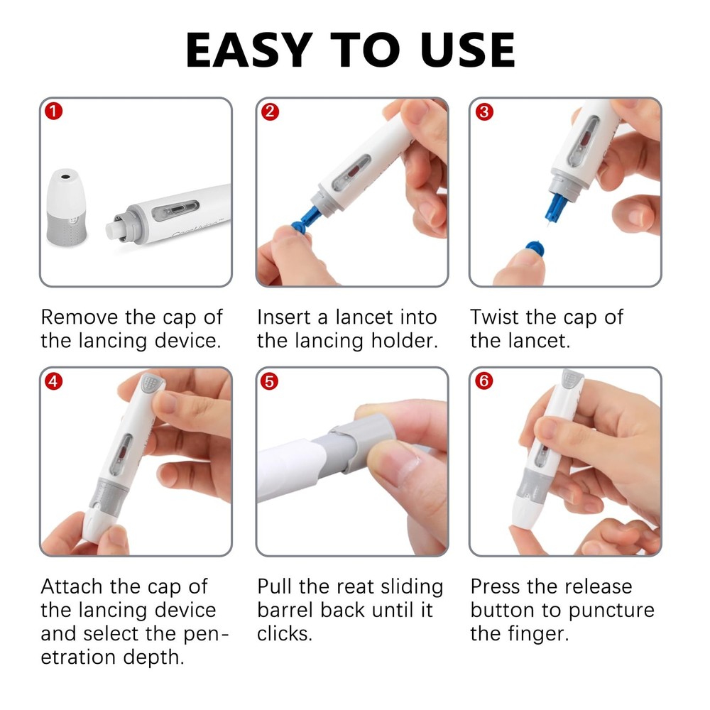 Lancing Device and 100 Lancets, Single Use, 30 Gauge Lancets, for Minimizing ...