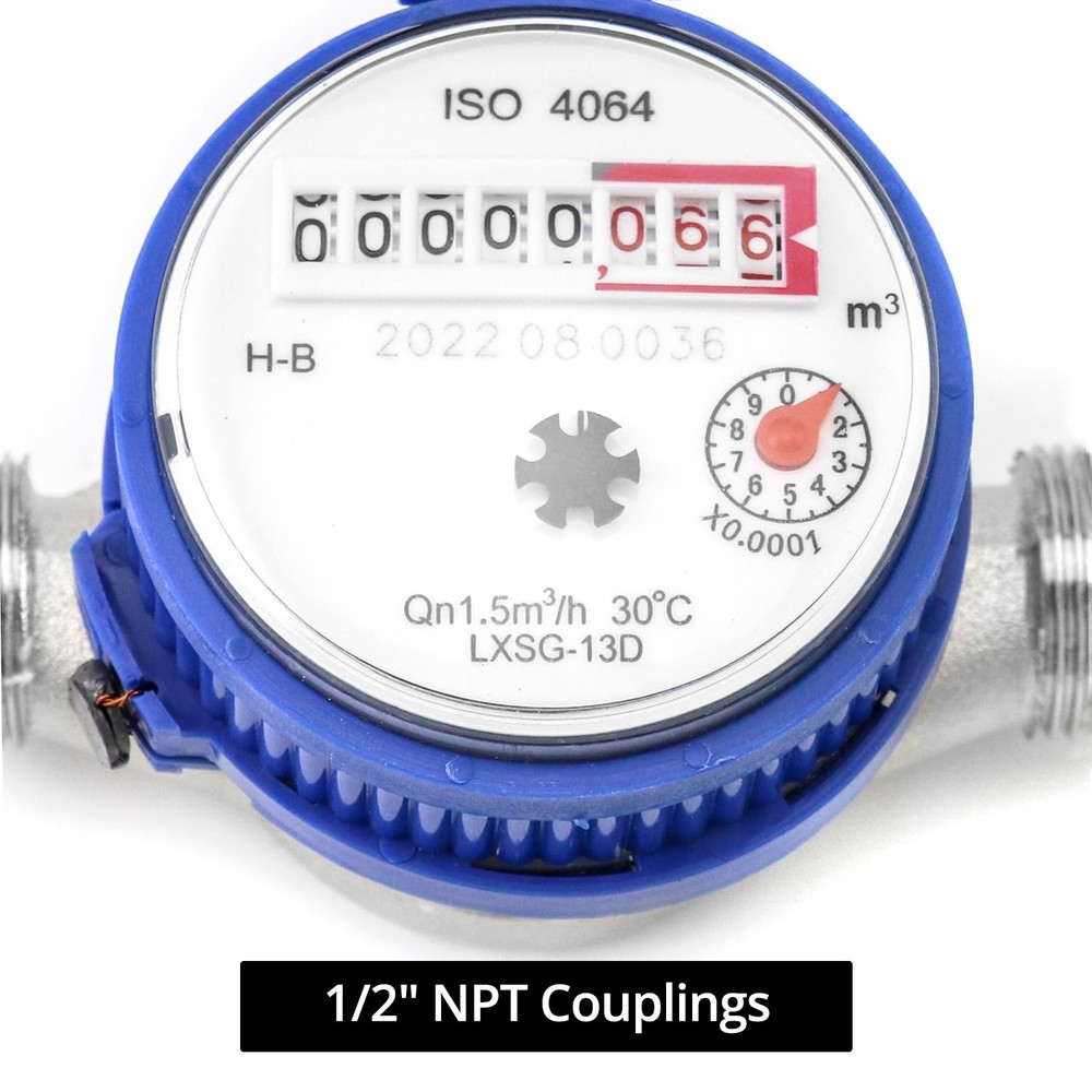 Water Meter 2 Pack, Cold Water Flow Meter with Pulse Output, 1/2" BSPT Thread...