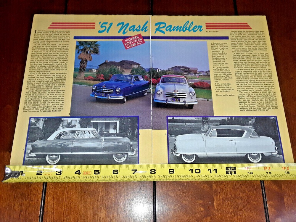 1951 NASH RAMBLER ORIGINAL 1986 ARTICLE