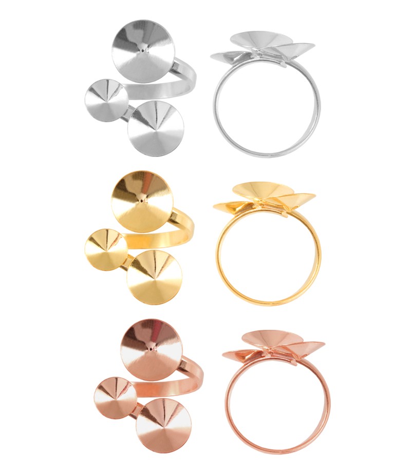 Sterling Silver Adjustable Ring Base for Rivoli Shape Crystals