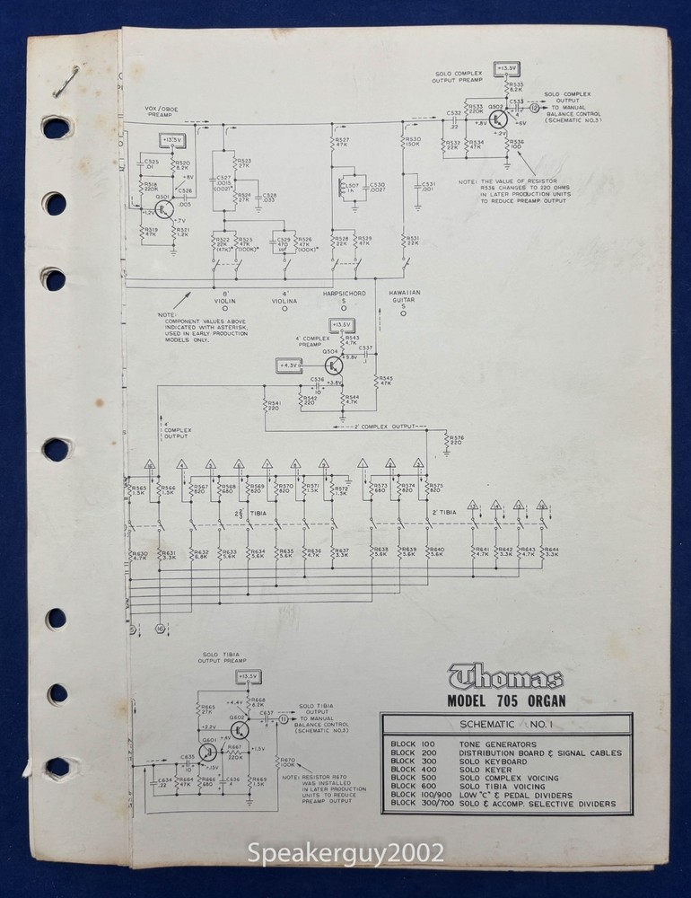 Original Thomas Organ / 705 / Service Schematic - Manual -- #2
