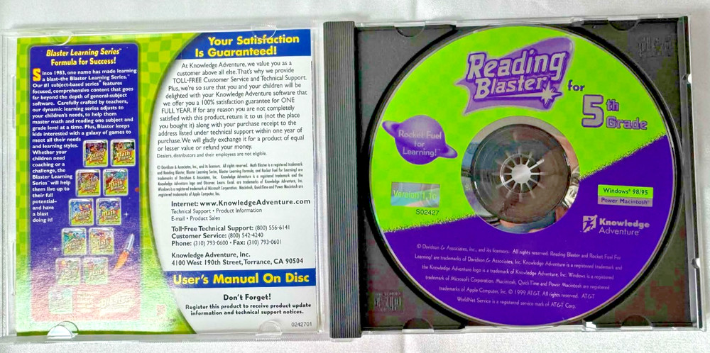 Reading Blaster For 5th Grade Age 9-11 Learning Game Pc Cd-Rom Windows 98/95