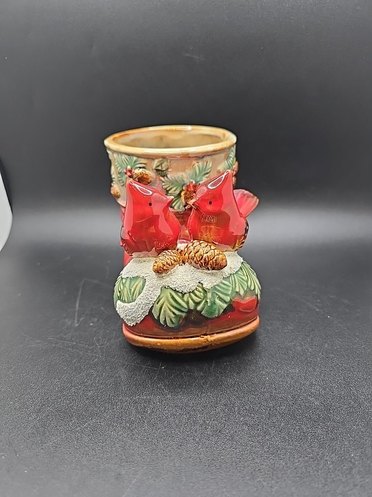 CERAMIC CHRISTMAS SANTA BOOT PINE CONES CARDINAL BIRDS Table Decor