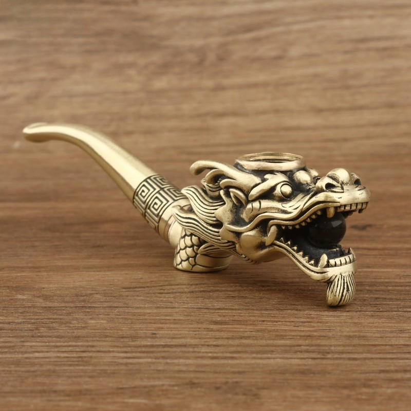 Handmade Solid Brass Smoking Pipe Old Style Tobacco Filter Dual Use for Men