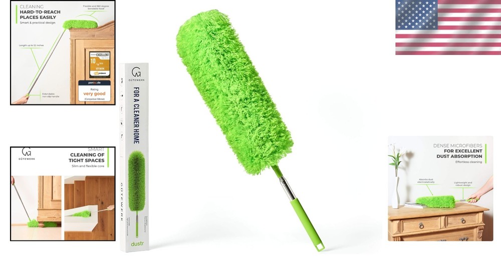 Extendable Feather Duster Microfiber with Bendable Head and Telescopic Pole