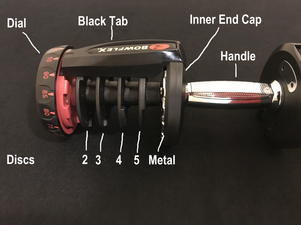 Bowflex 1090 Dumbbell Replacement Handle Part Black Tab Endcap Dial Lock Disc