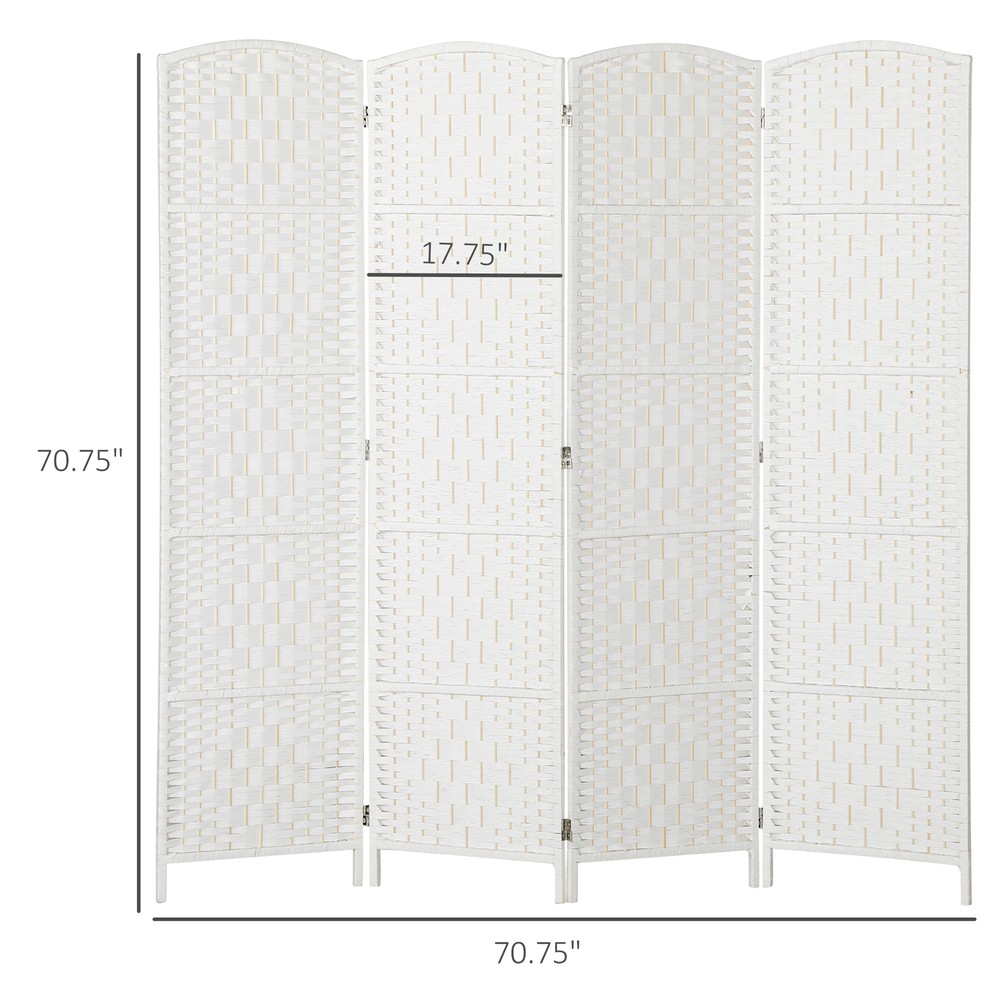 4 Weave Panel Room Divider Privacy Folding Screen Diamond Decor, White