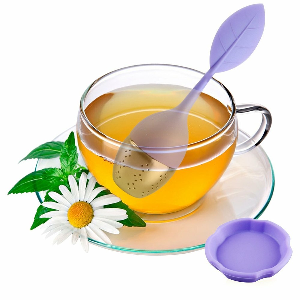 Purple Silicone Leaf Tea Infusers Stainless Tea Strainer Herbal Filter Diffuser