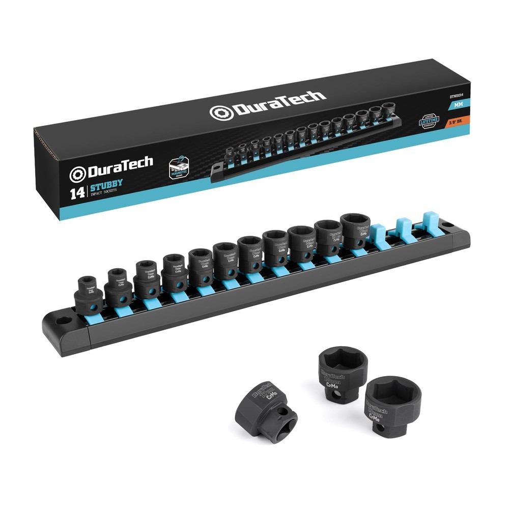 DURATECH 3/8" Drive Stubby Impact Socket Set, Low Profile 14PC