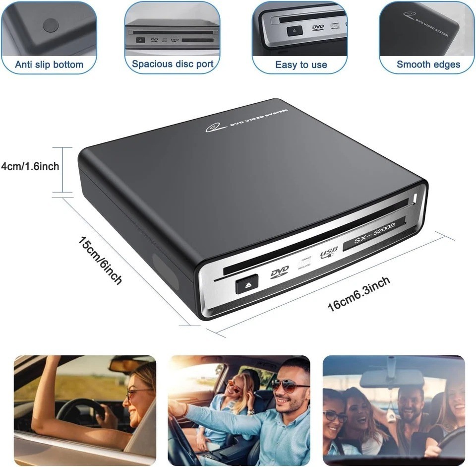CD Player for Car with USB&Type-C Port/Decoder/AUX Port, Portable Black
