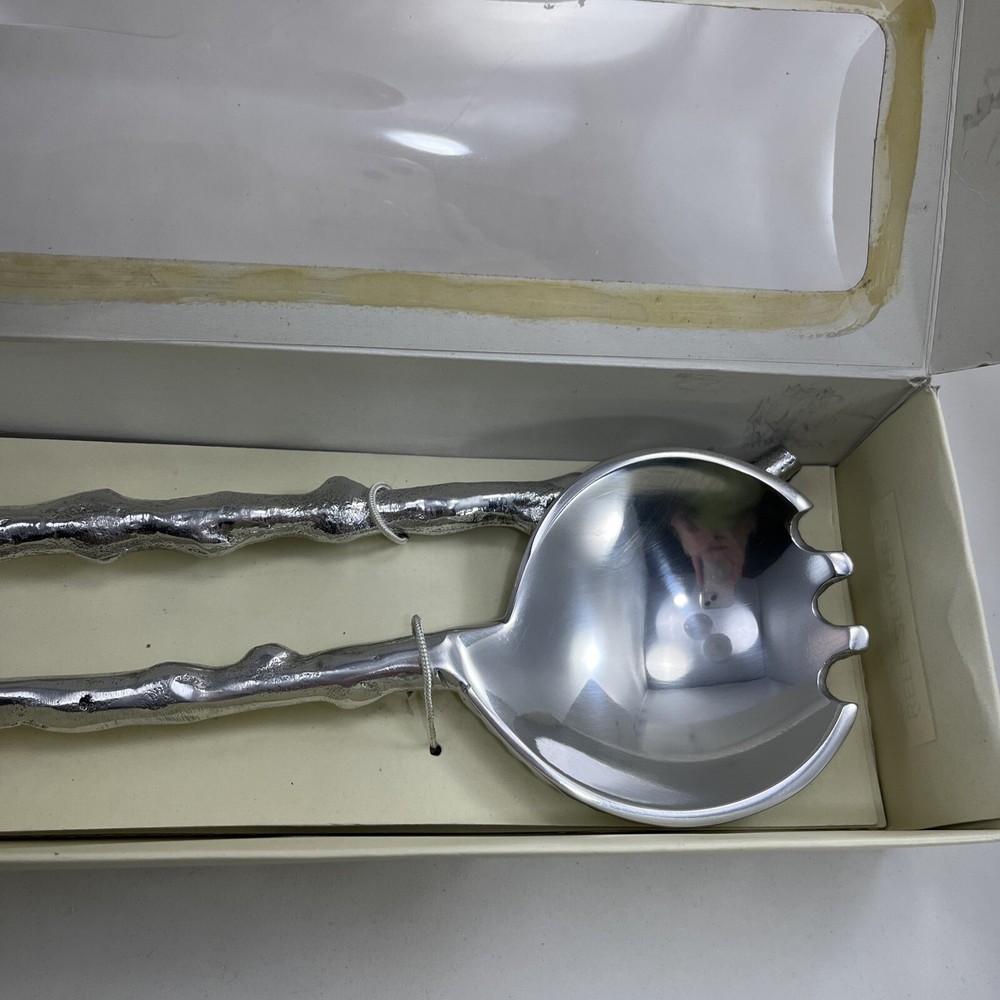 Pottery Barn Reef Servers Silver Tone 2 Piece Serving Set Fork Spoon New In Box