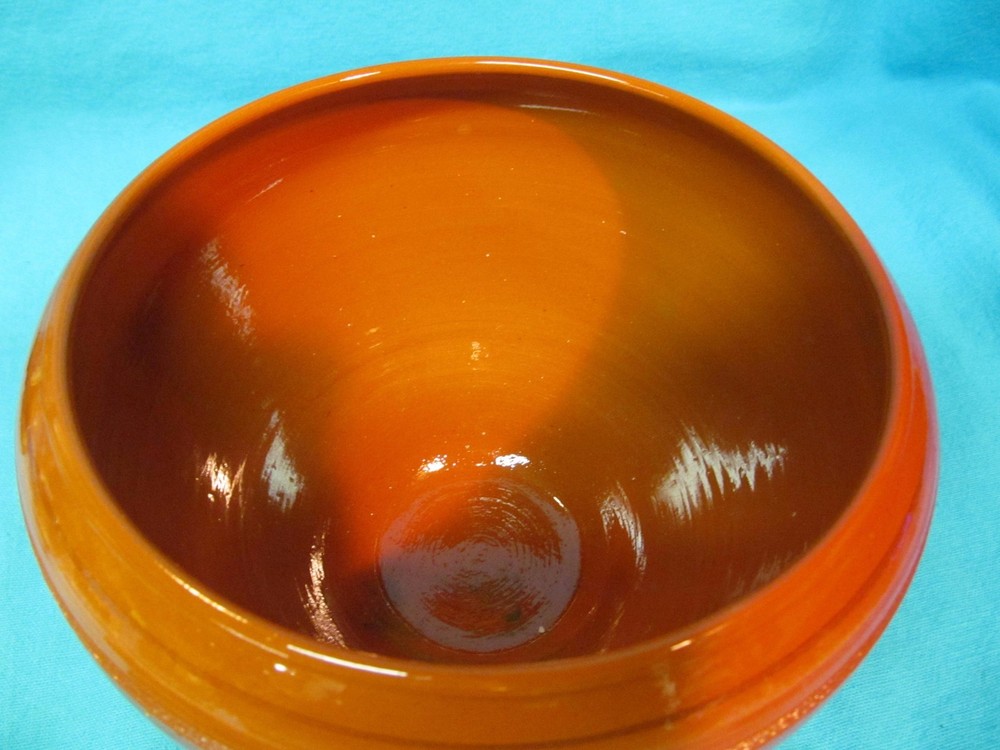 5 1/4" TALL BANDED RED BROWN STUDIO POTTERY PLANTER SIGNED
