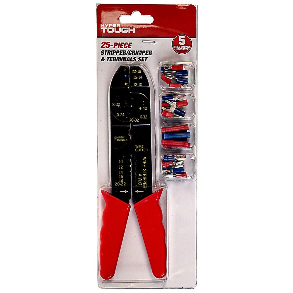 Hyper Tough Wire Stripper and Crimper with 25 Piece Terminal Connector Set