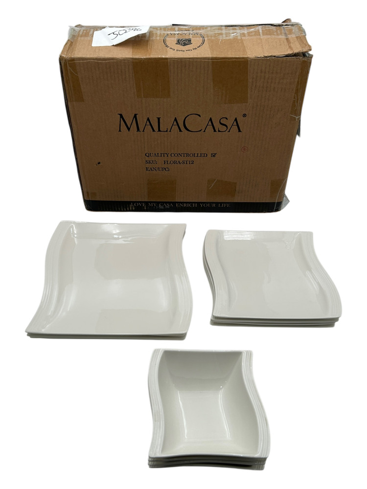 MALACASA 12-Piece Ivory White Dinnerware Set