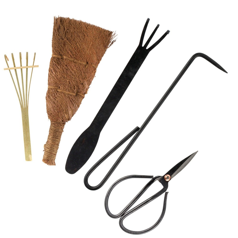 Bonsai Tool Set 5pc Root Rake, Shear, Root Pick, Moss Brush