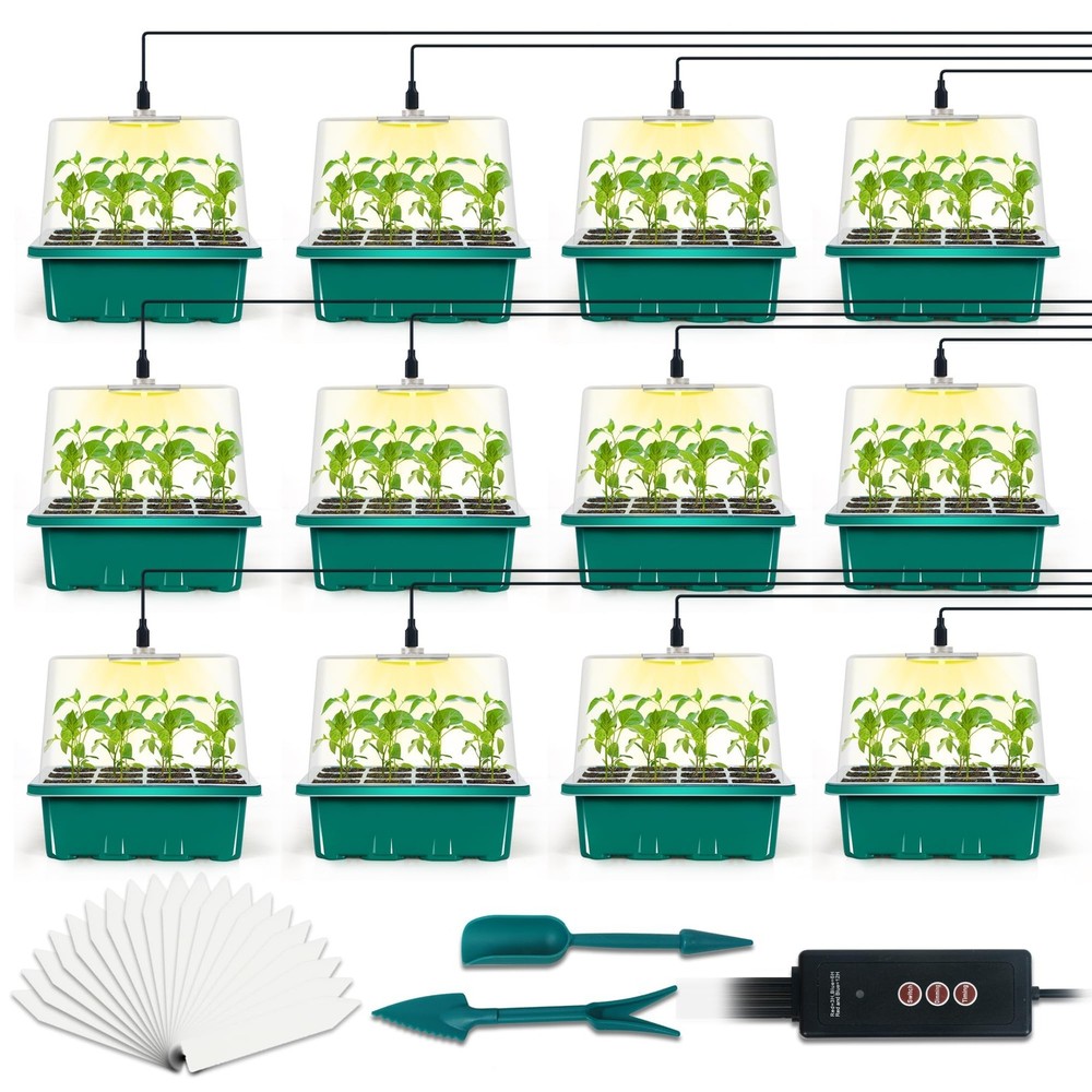 Starter Tray with Grow Light with Timing Controller Adjustable Humidity Domes
