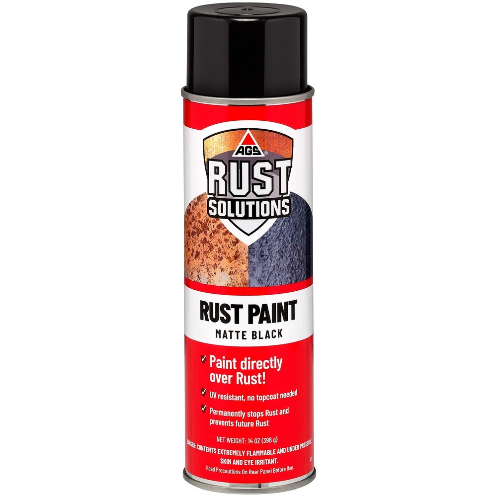 AGS RUST SOLUTIONS Rust Spray Paint 14oz Durable Matte Black Finish Safe for