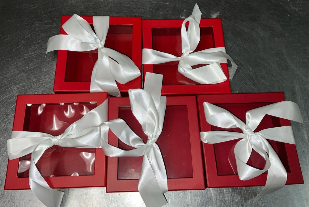 Red With White Striped Gift Boxes 8x3 Inches Square 6 Available