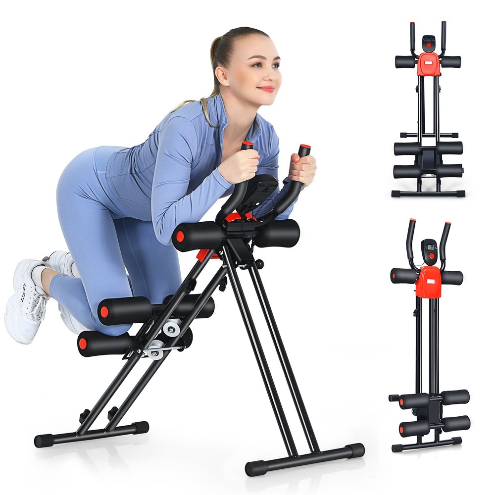 Foldable Adjustable Core Abdominal Trainer AB Crunch Workout Machine W/Display