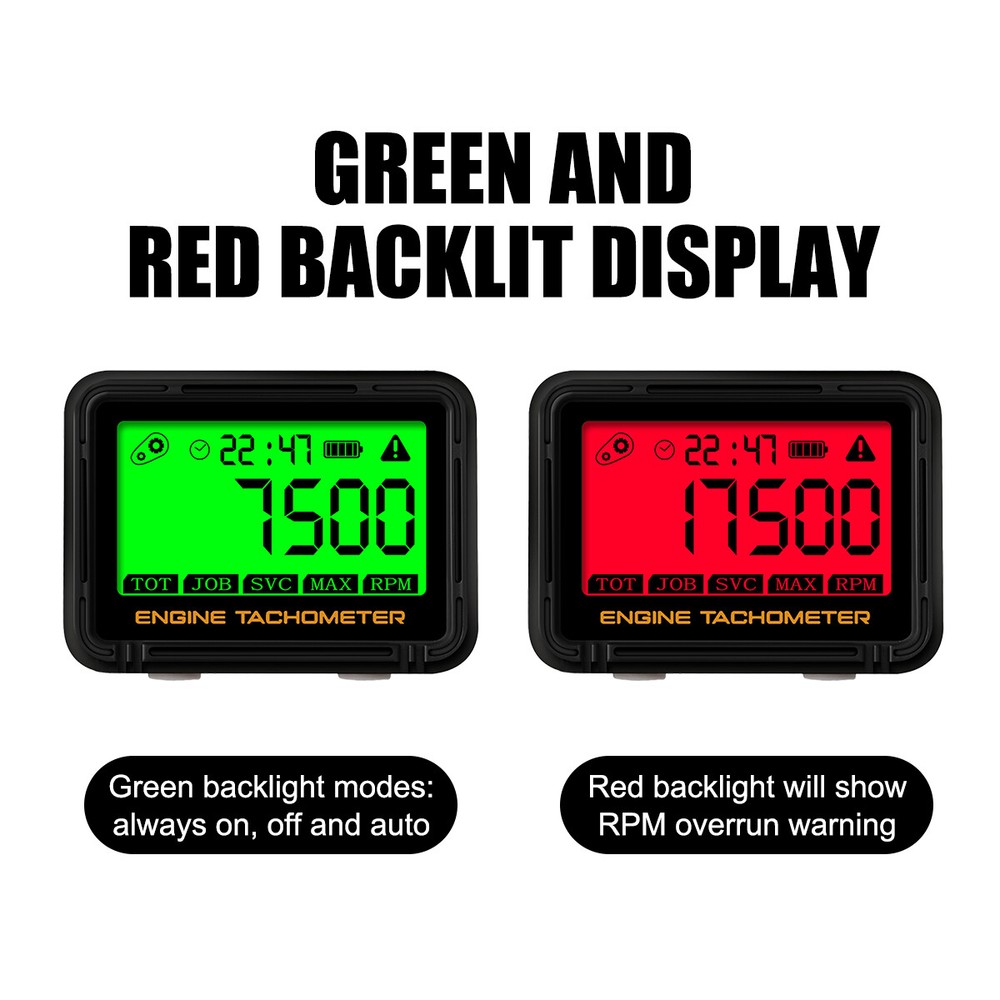 Digital RPM Hour Meter Tachometer Gauge Timer Backlight Waterproof 2/4 Stroke