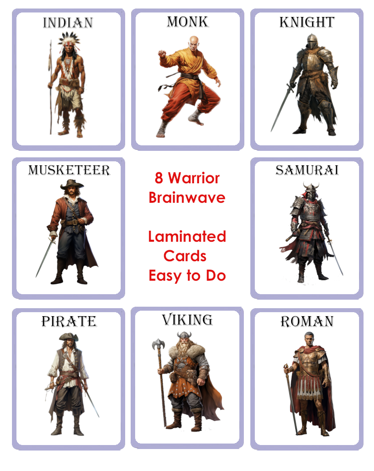 8 CARD WARRIOR BRAINWAVE - CUSTOM LAMINATED CARDS - GREAT DETAILED GRAPHICS