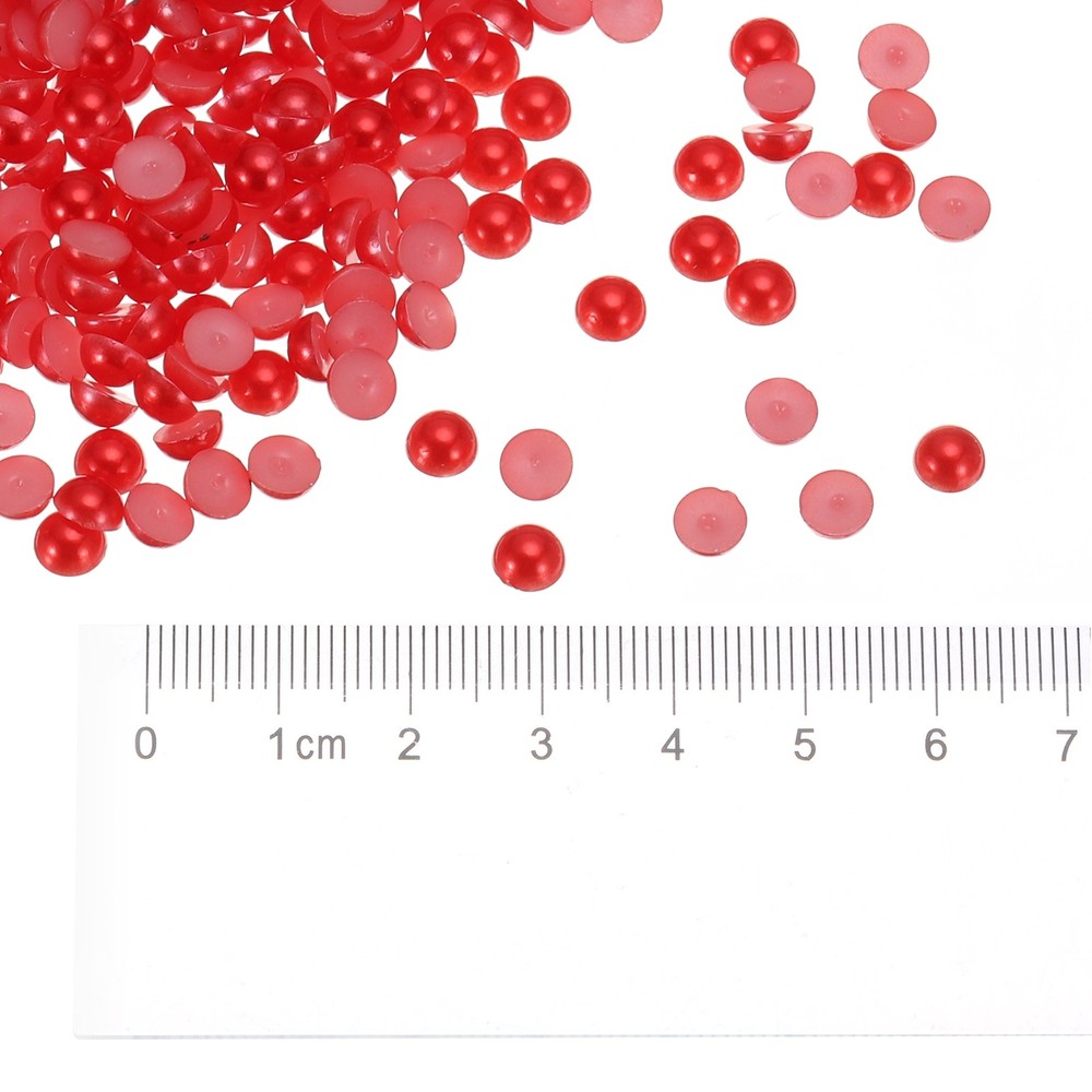 300pcs Flatback Pearls 6mm ABS Plastic Half Round Dome Pearls, Red