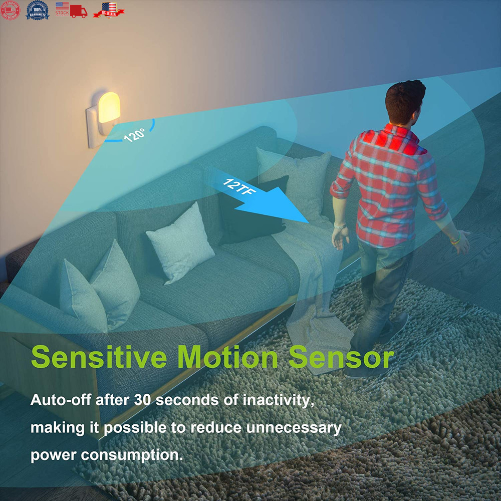 Plug In Motion Activated Detector Sensor LED Indoor Night Light Electrical