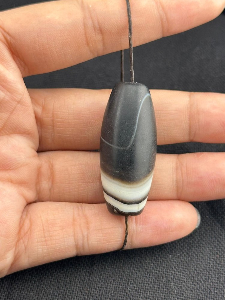 Authentic Ancient Large Banded Agate Stone Dzi Bead in Good Condition