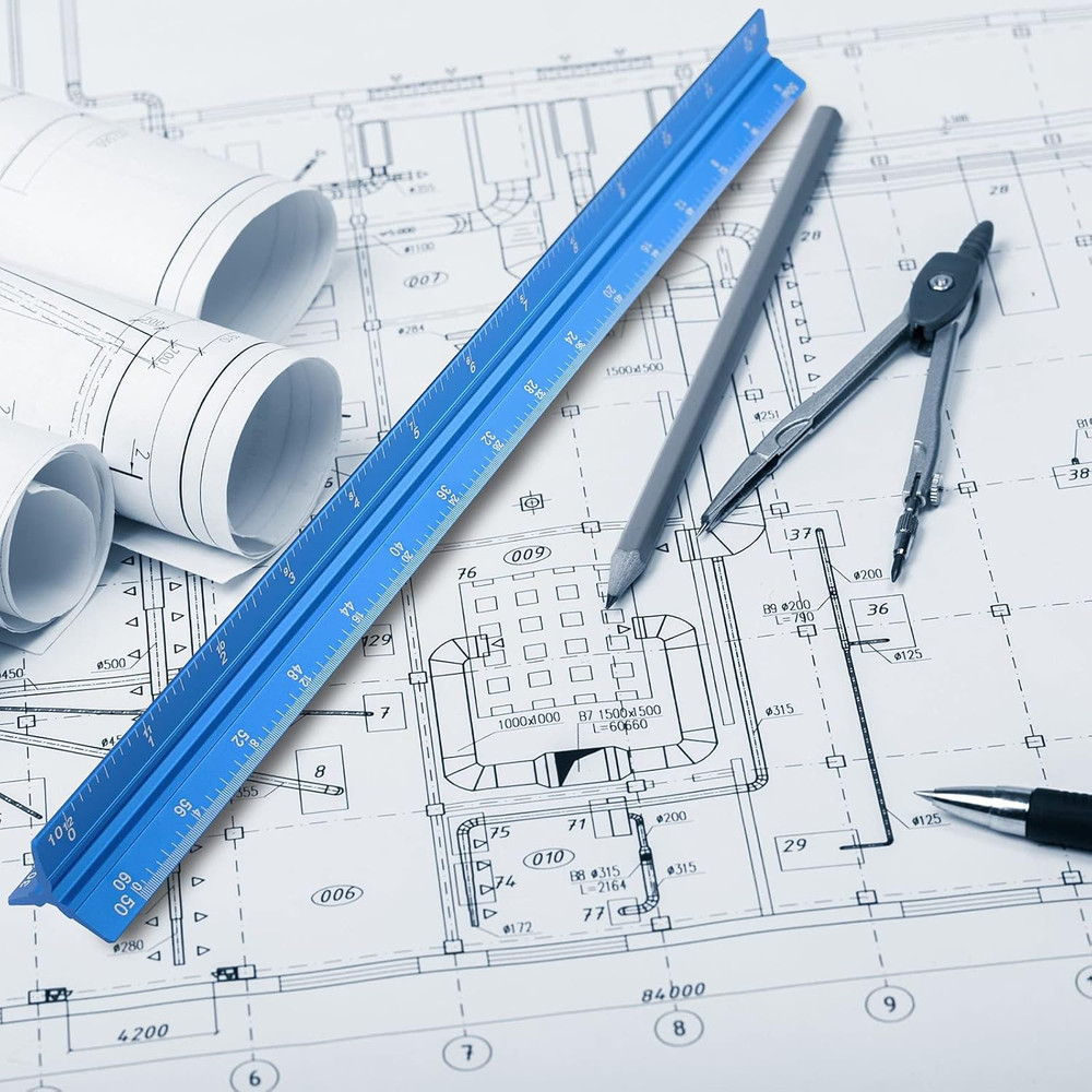 Engineer Scale Ruler 12 Inch Aluminum Laser-Etched Triangular Drafting Tool for