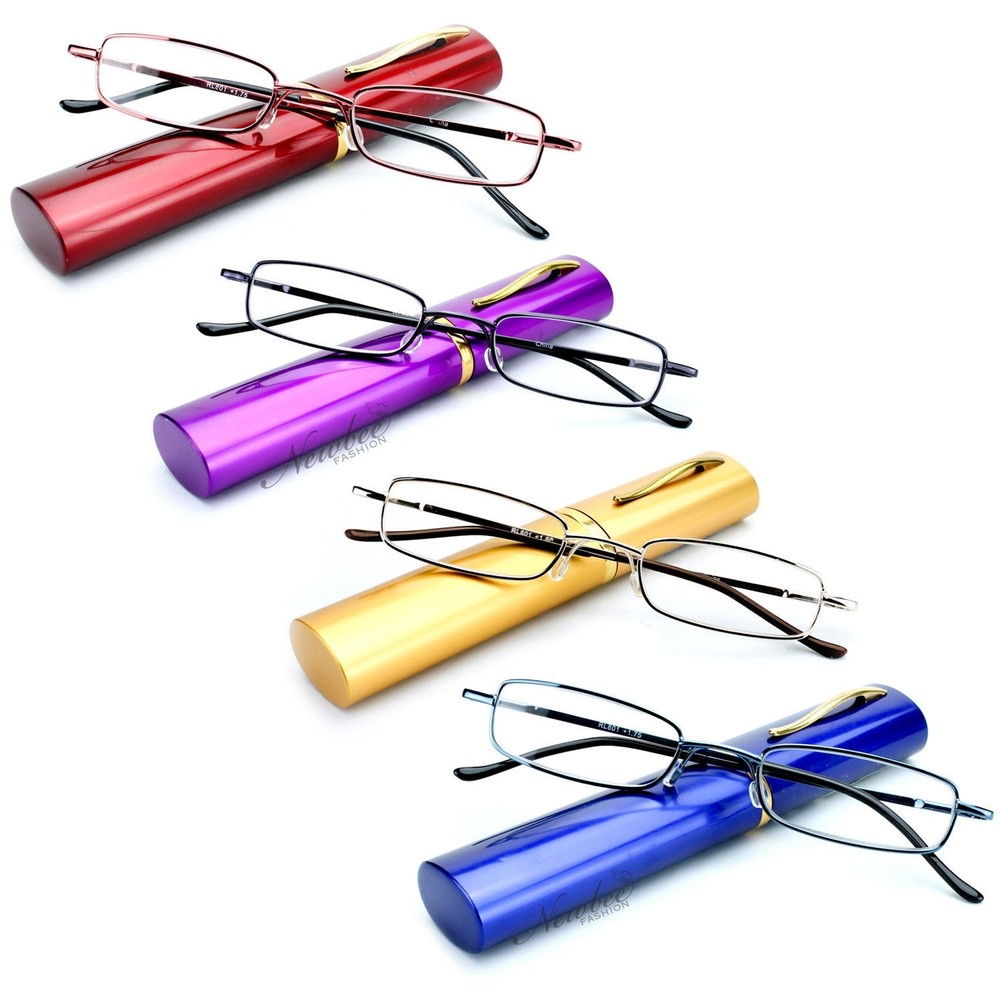 4 Pack Combo Slim Reading Glasses in Compact Aluminium Hard Case Various Combos!