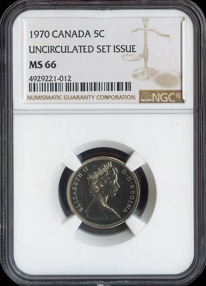 1970 Canada 5 Cents 5C NGC MS66 - Quality