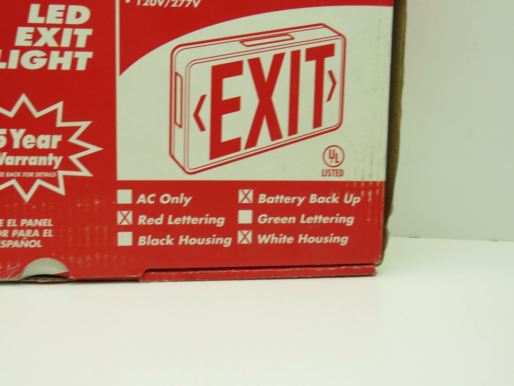 Simkar SLEDBRW Emergency Red LED Exit Light with Battery Backup 120/277V