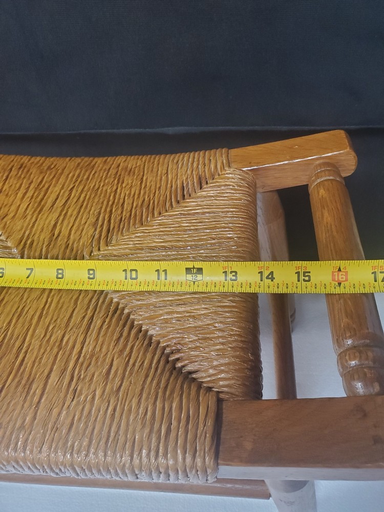 Mid Century Solid Wood Woven Rush Footstool