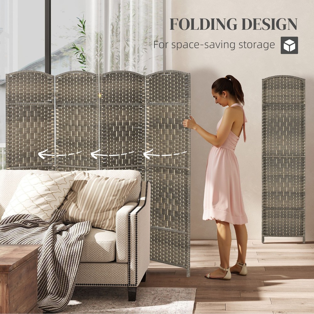 4 Panel Room Divider Hand-Woven Freestanding Partition