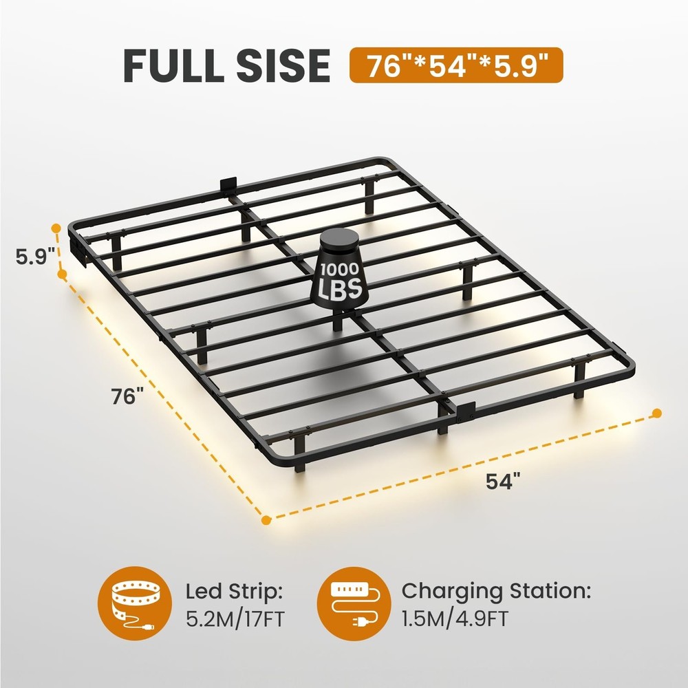 Full Size Floating Bed Frame with LED Lights, Heavy Duty Metal Platform Float...