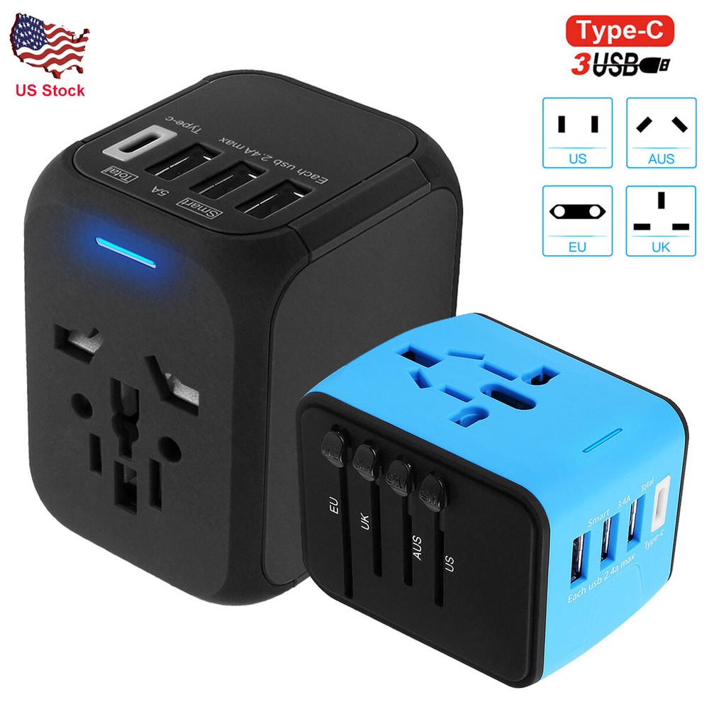 Universal Travel Adapter One International AC Plug Adaptor with 1 Typc C 3 USB A