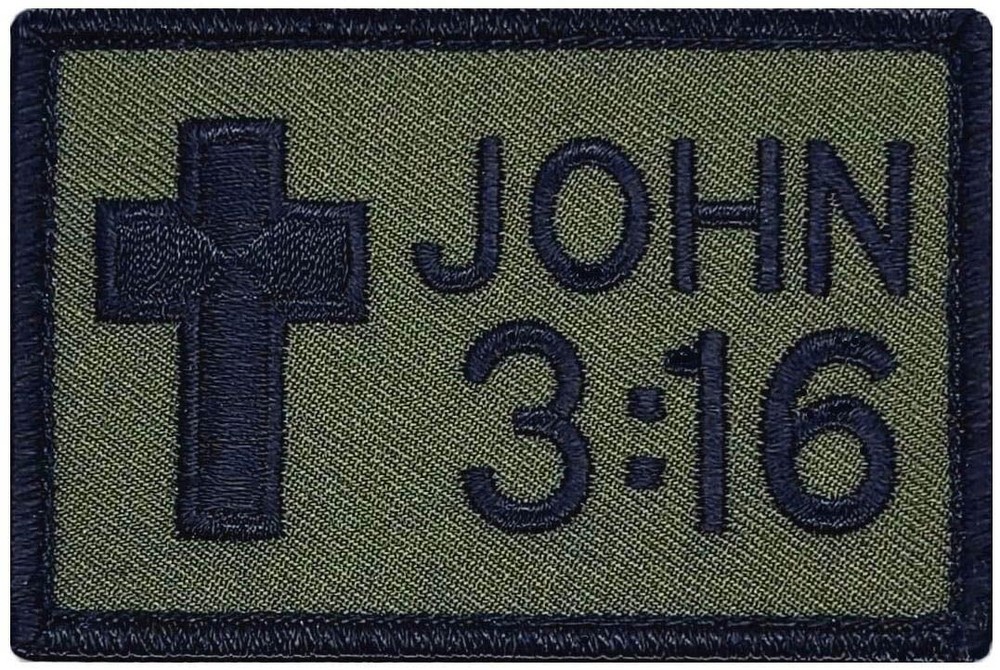 John 3:16 Christian Bible Cross Embroidered PATCH | 2PC HOOK BACKING 3"x2"