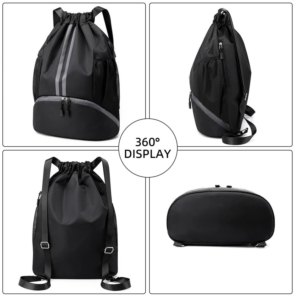 Valleycomfy Sports Drawstring Backpack - Water Resistant String Bag with Shoe...