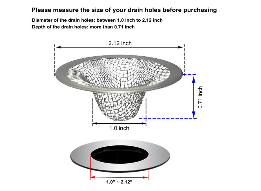 2-Pack Drain Strainers – 2 Sizes Mesh Catcher ( Silver )